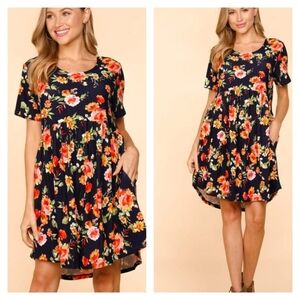 New Haptics Navy Floral Babydoll Dresd